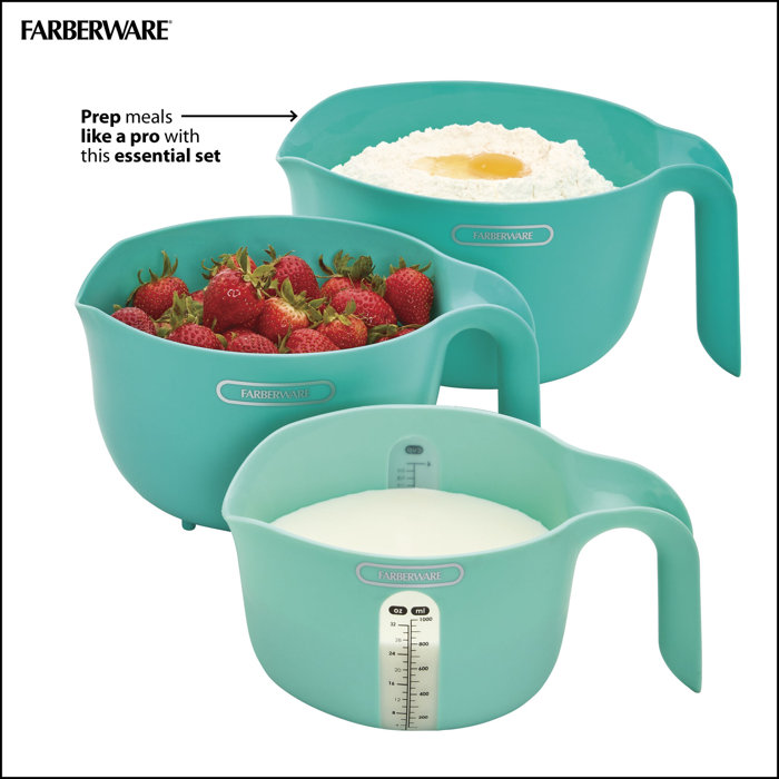 Farberware Professional Measure Colander Bowl Set, 3Piece, Aqua Wayfair